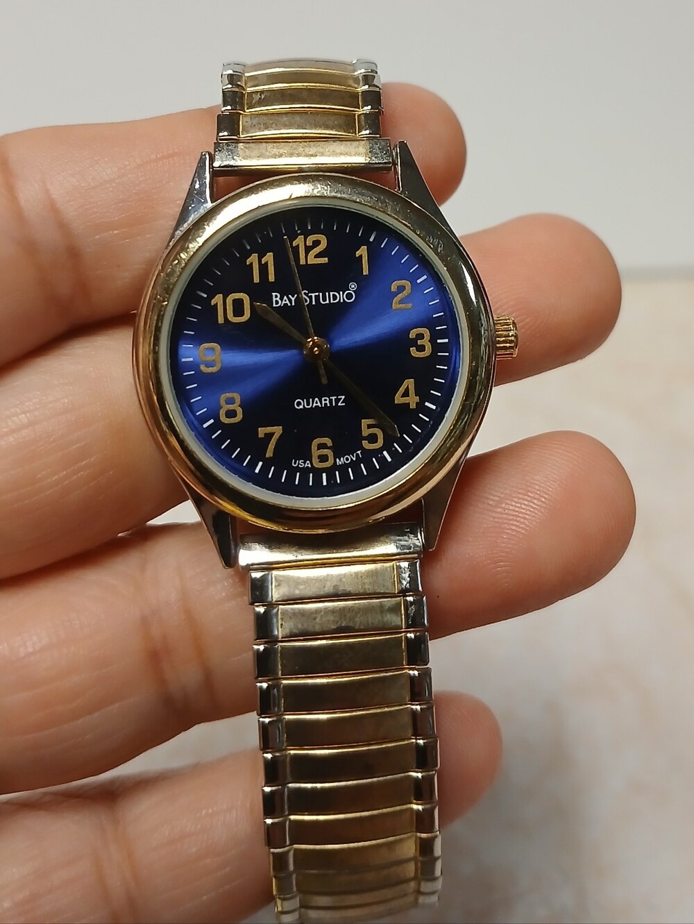 Bay Studio Gold Tone Watch with Blue Dial and Gold Band